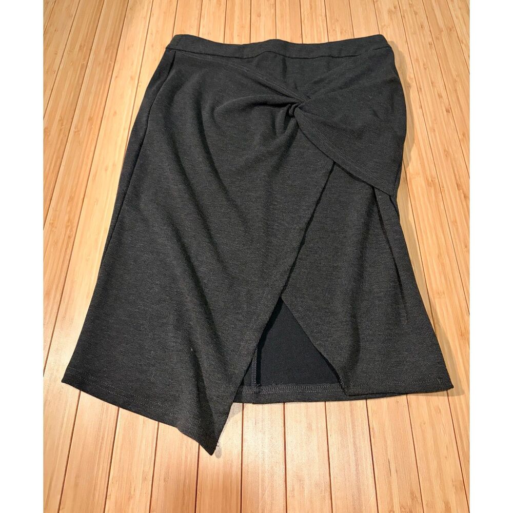 Umgee Women’s Large Charcoal Gray Asymmetrical Wrap Skirt Twisted Front Midi